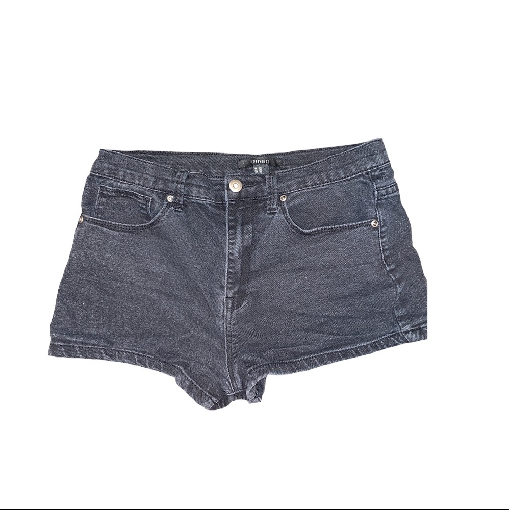 Washed black High-Rise Denim Shorts medium / 28